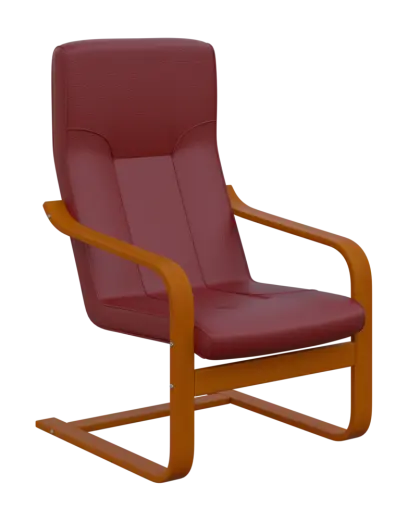 BO - 1 křeslo, dřevěná kostra, moření třešeň, koženka HOLY CE 2, malinová